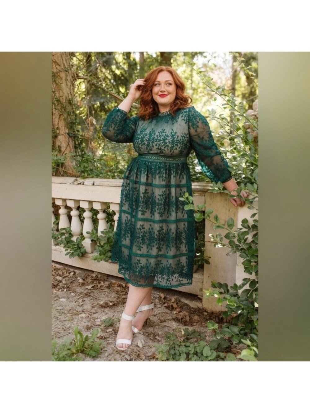 NWT Ivy City Co Sicily in Green Champagne Lining Floral Midi Dress 5X